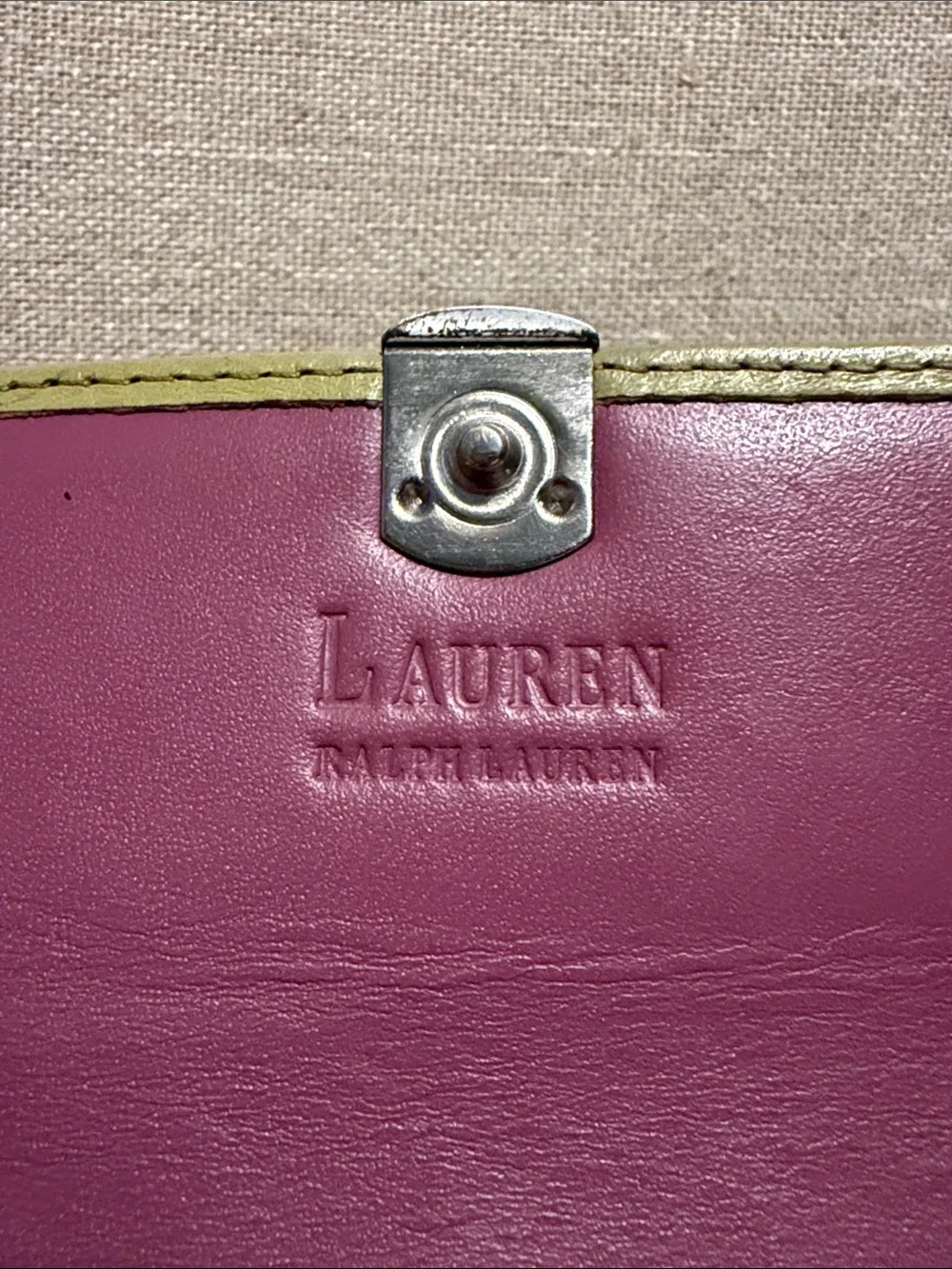 Vintage Lauren by Ralph Lauren Chartreuse Leather Envelope Wallet